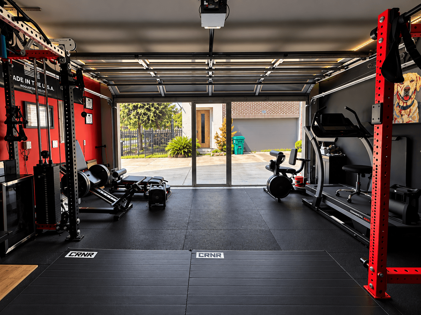 The Gym facing the glass garage door